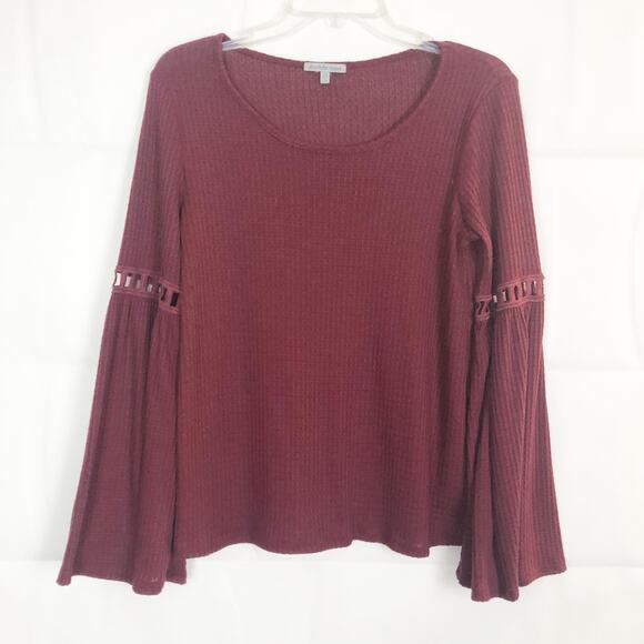 Charlotte Russe Waffle Knit Long Bell Sleeve Burgundy Top - Picture 1 of 12